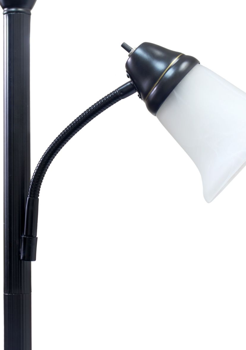 2 Light Mother Daughter Floor Lamp with White Marble Glass, Restoration Bronze