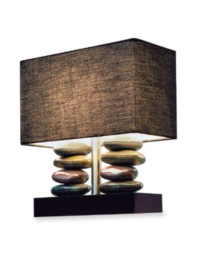 Rectangular Dual Stacked Stone Ceramic Table Lamp with Black Shade