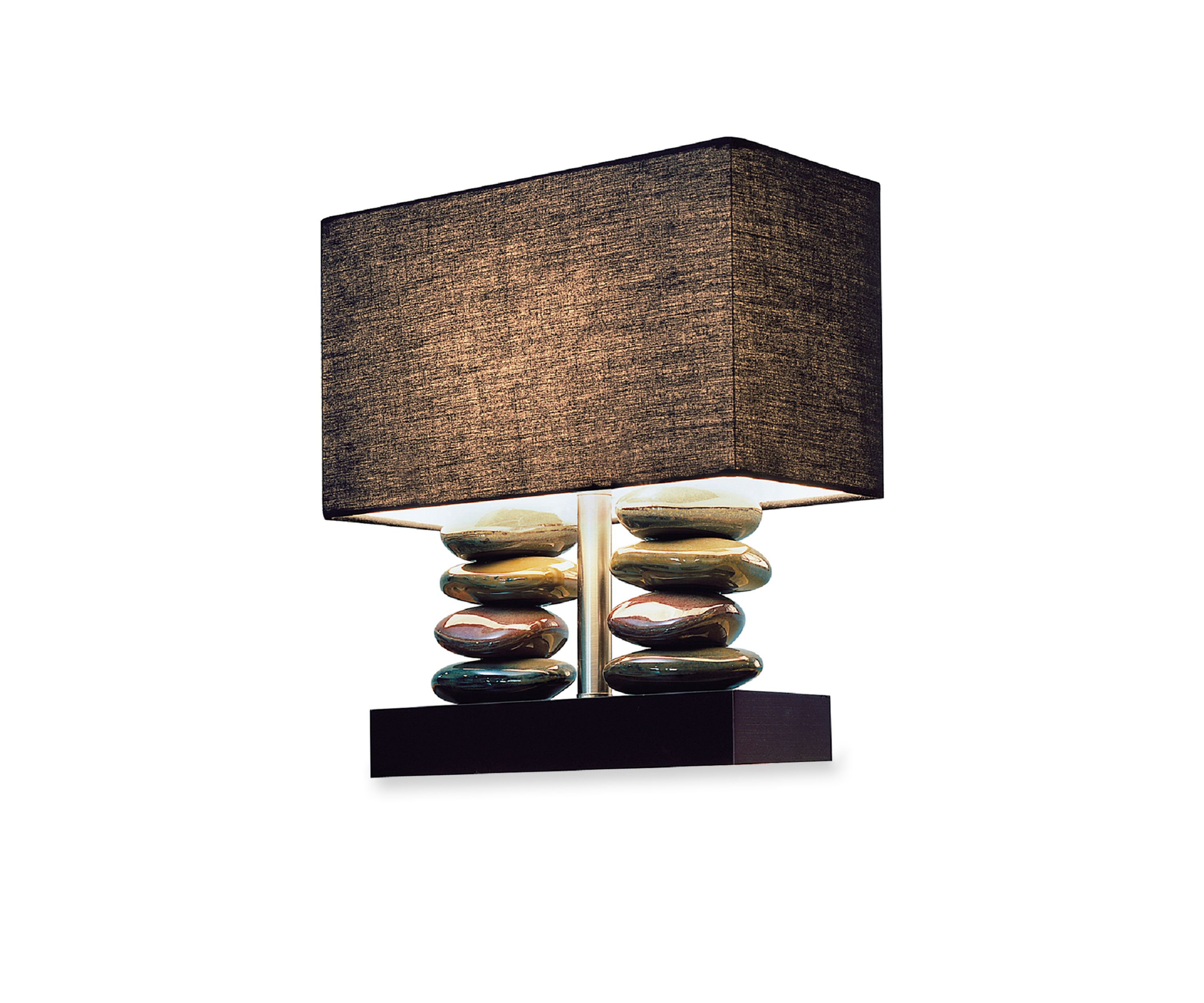 Rectangular Dual Stacked Stone Ceramic Table Lamp with Black Shade