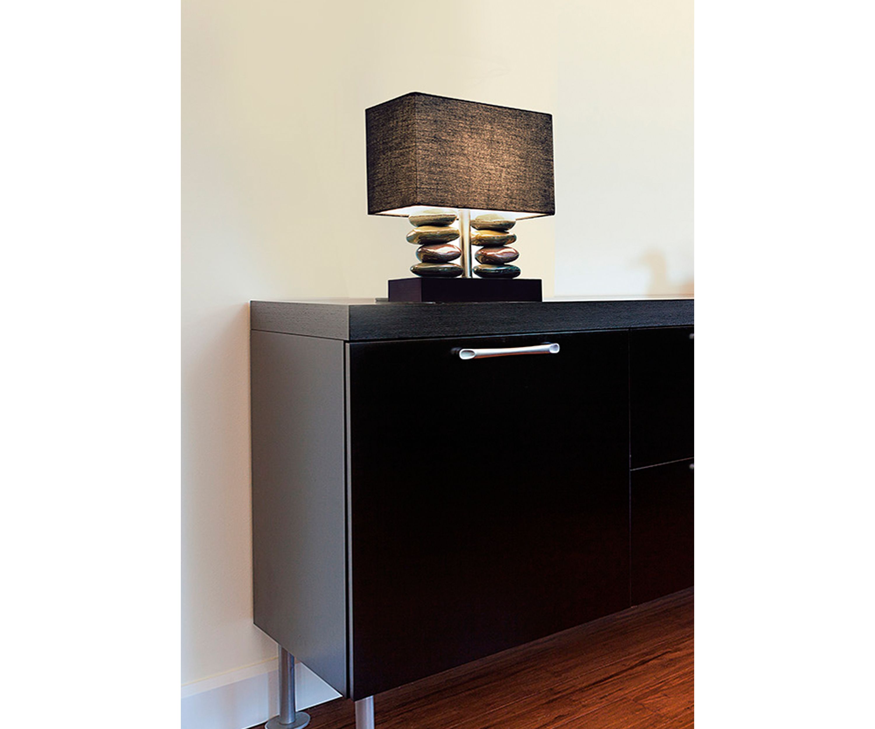 Rectangular Dual Stacked Stone Ceramic Table Lamp with Black Shade