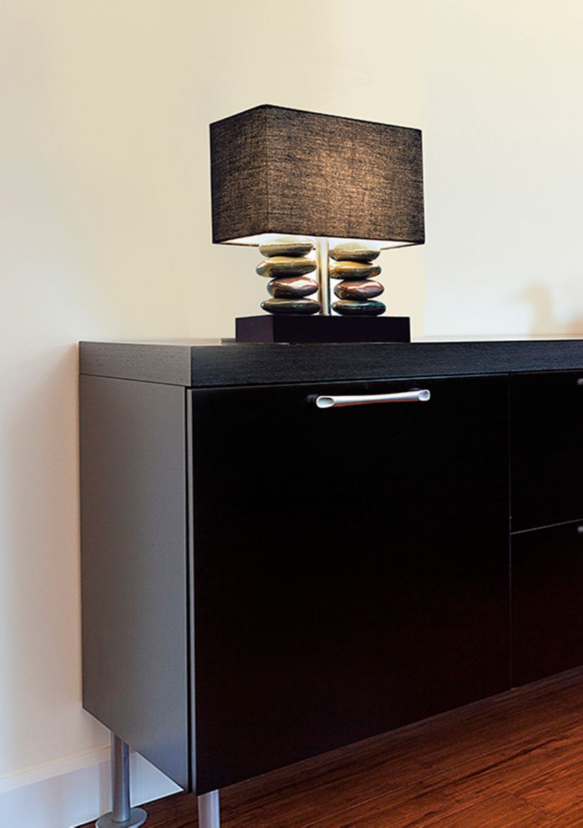 Rectangular Dual Stacked Stone Ceramic Table Lamp with Black Shade