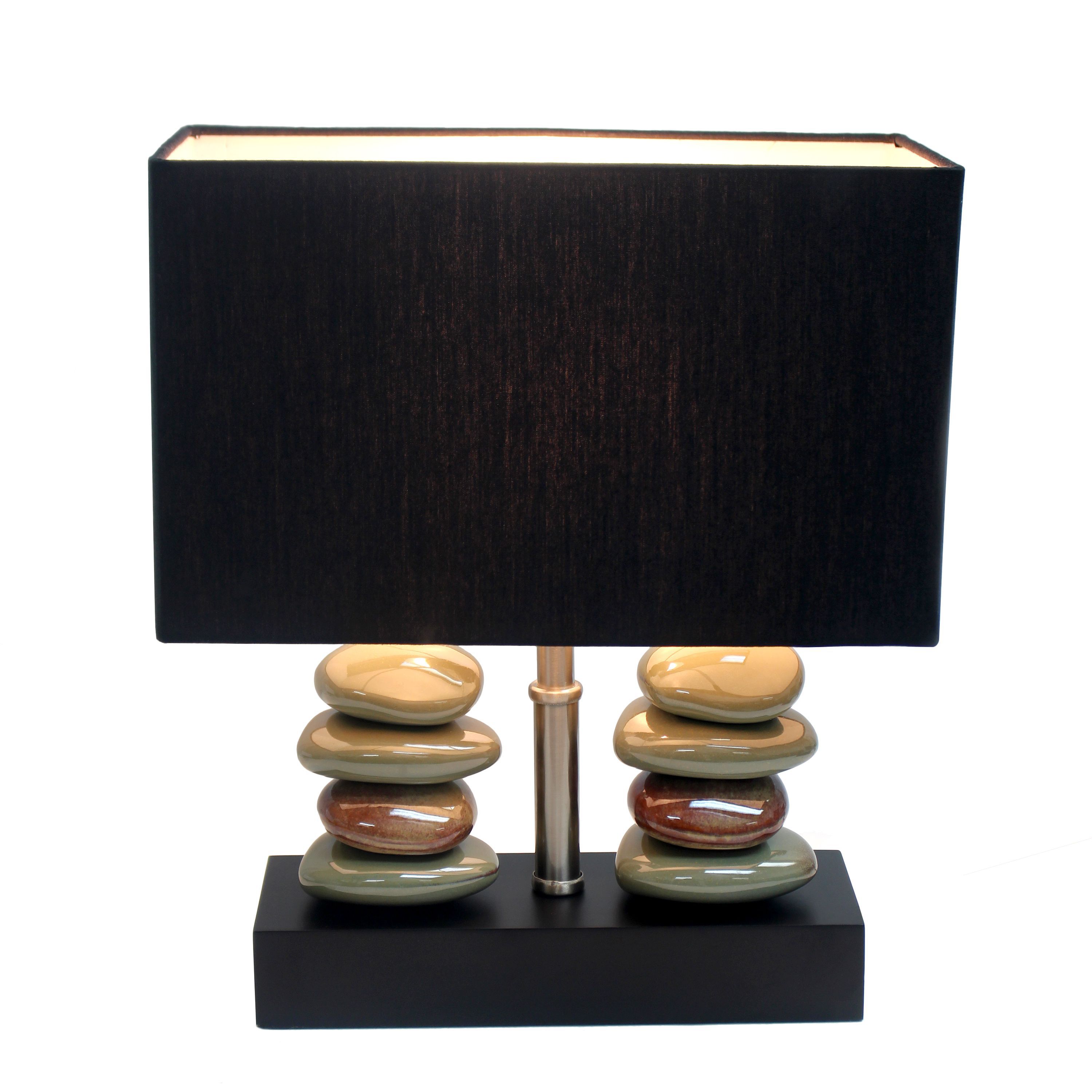 Rectangular Dual Stacked Stone Ceramic Table Lamp with Black Shade