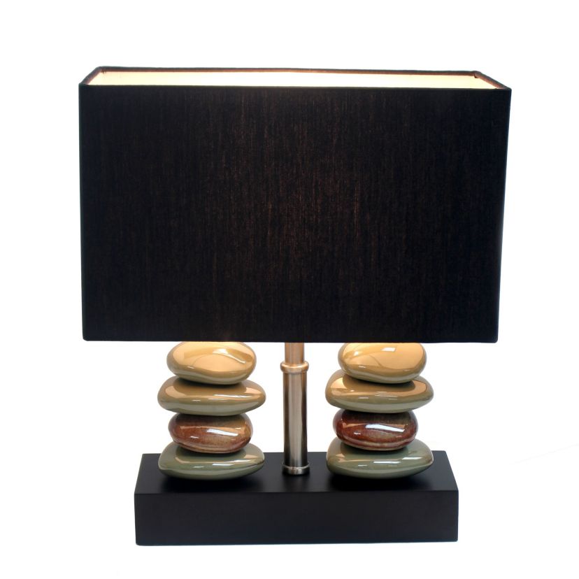 Rectangular Dual Stacked Stone Ceramic Table Lamp with Black Shade