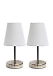 Sand Nickel Mini Basic Table Lamp with Fabric Shade 2 Pack Set
