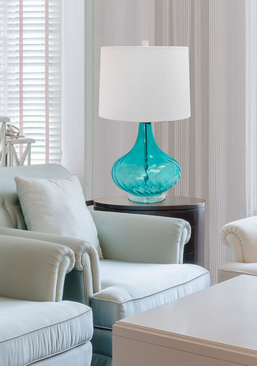 Glass Table Lamp With Fabric Shade
