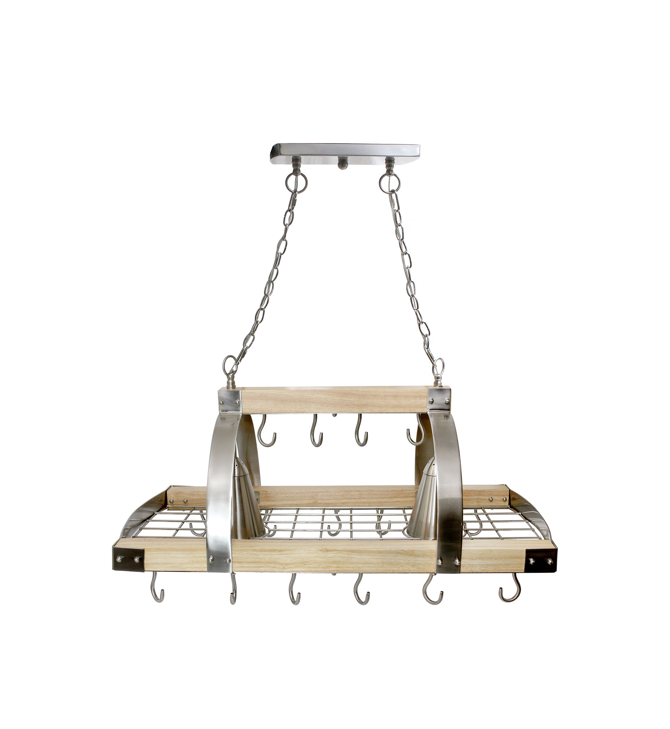 2 Light Kitchen Wood Pot Rack with Downlights