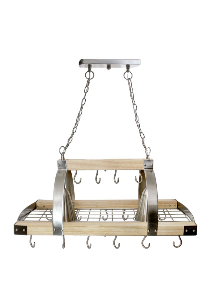 2 Light Kitchen Wood Pot Rack with Downlights