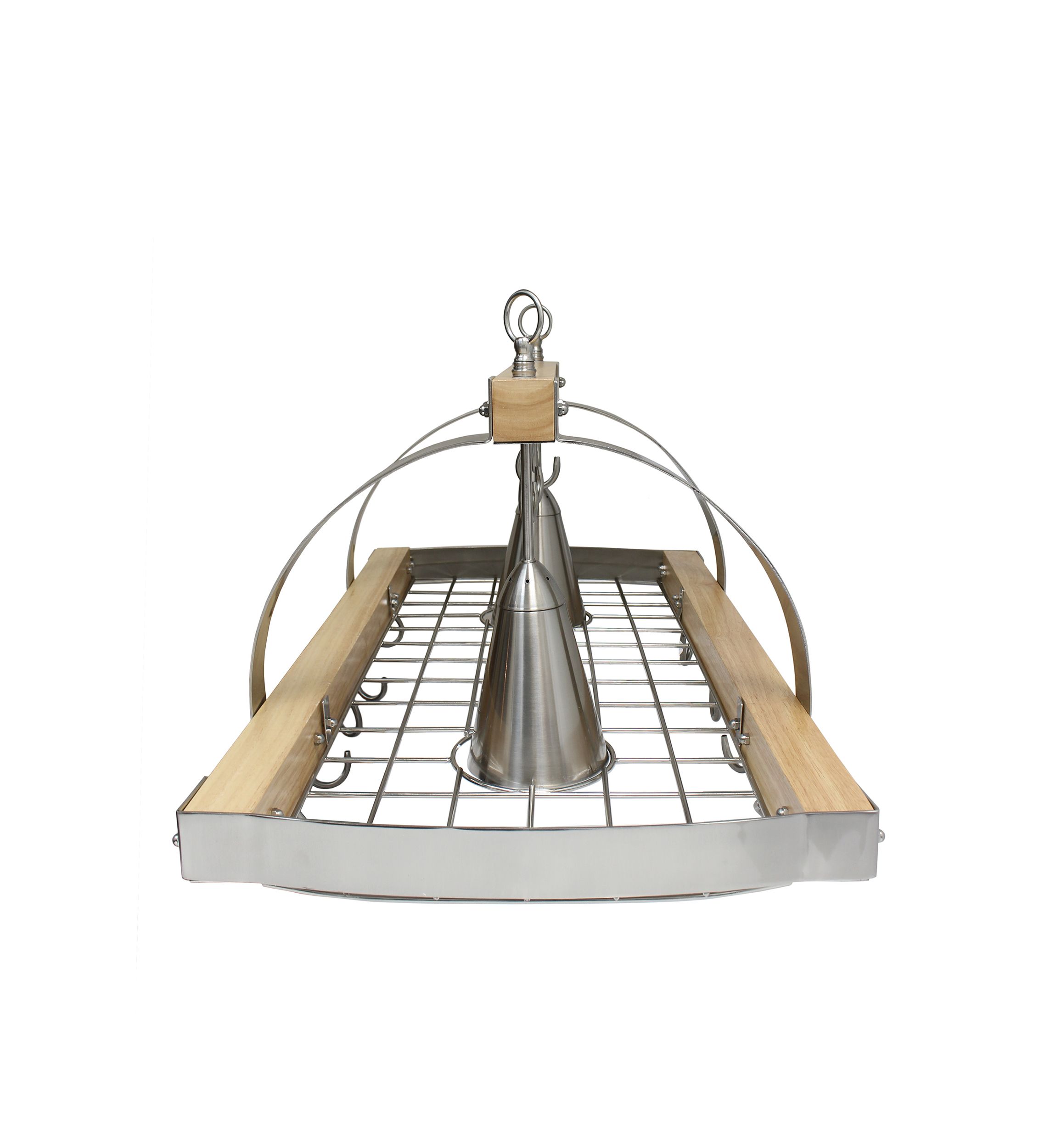 2 Light Kitchen Wood Pot Rack with Downlights