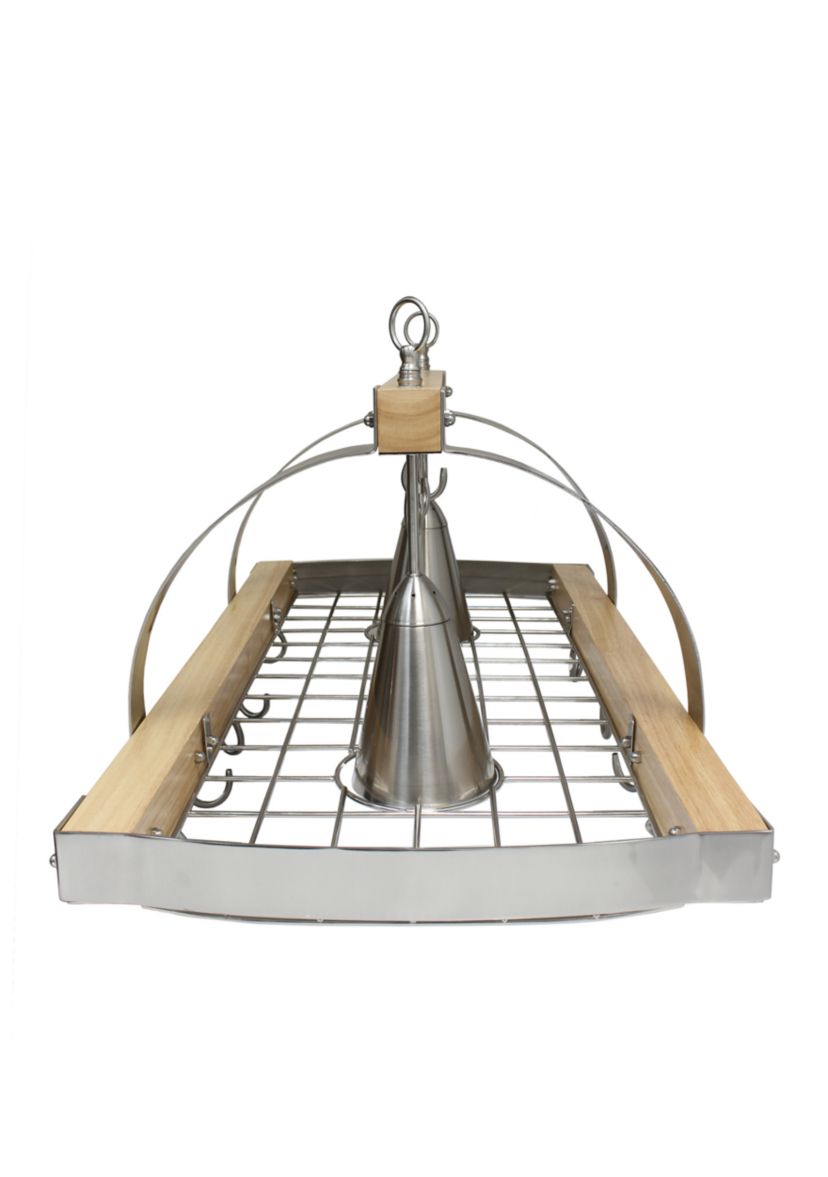 2 Light Kitchen Wood Pot Rack with Downlights