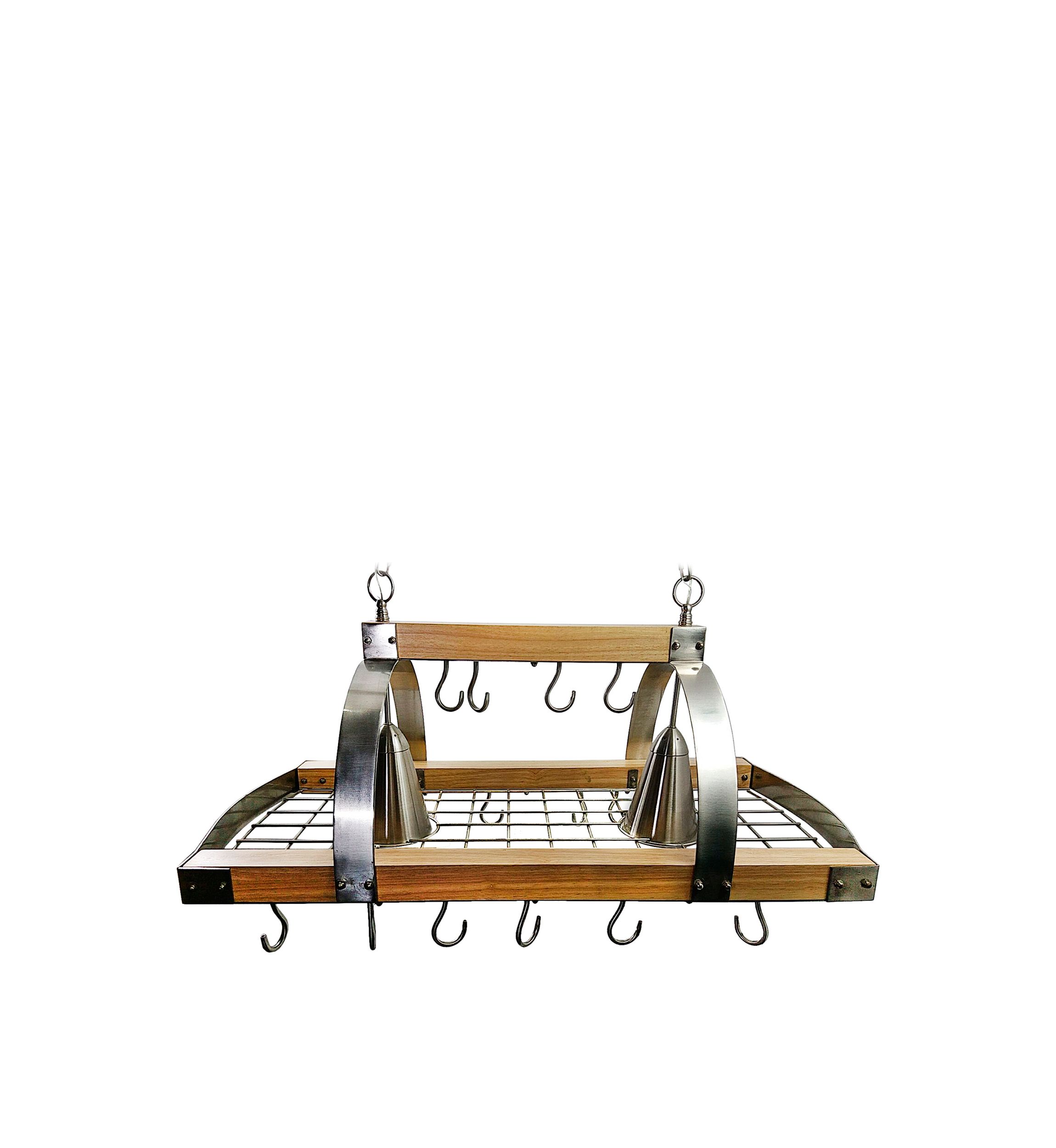 2 Light Kitchen Wood Pot Rack with Downlights