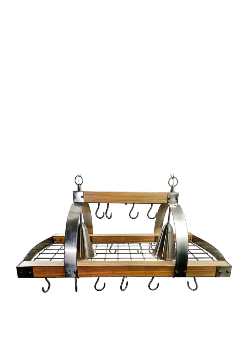 2 Light Kitchen Wood Pot Rack with Downlights