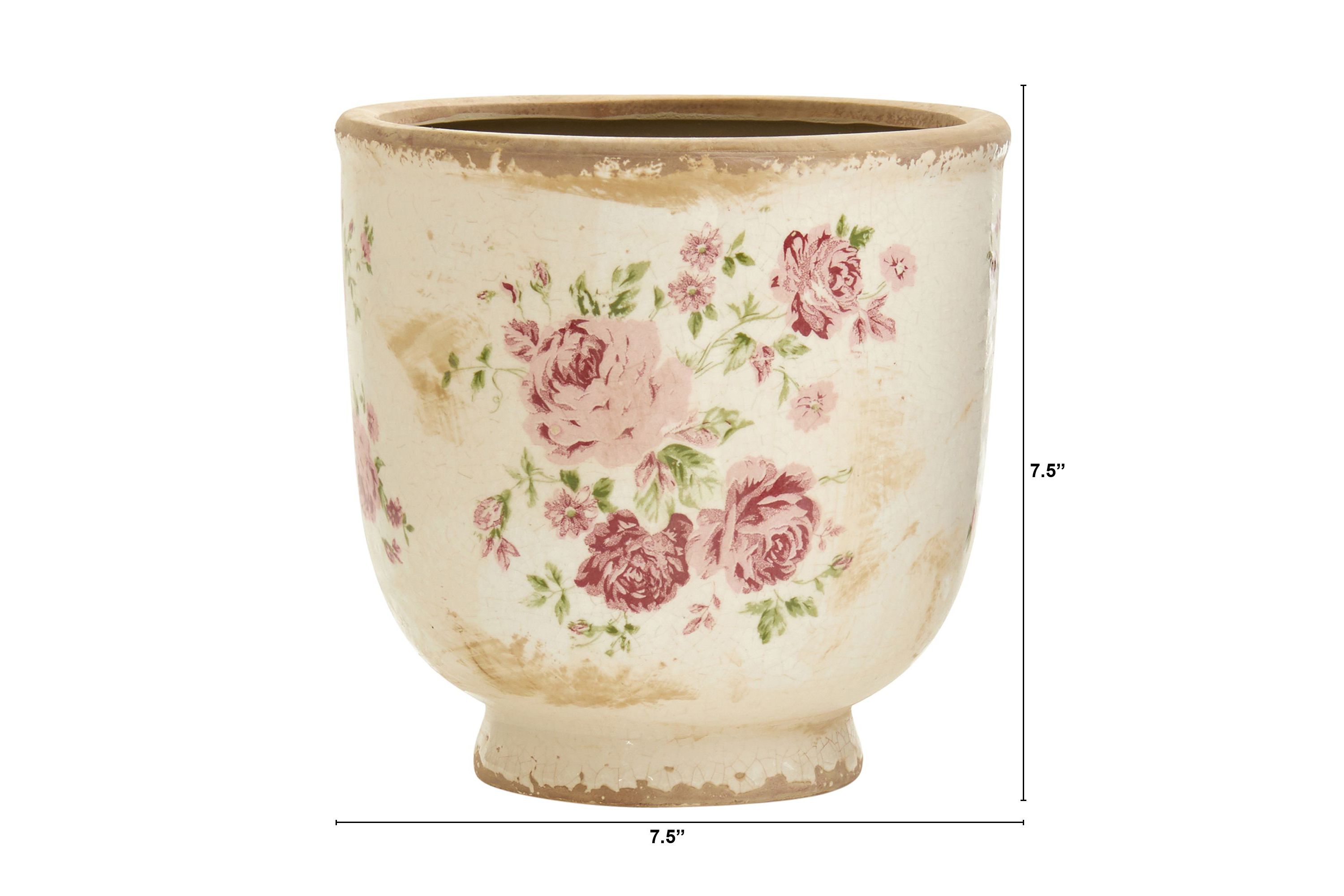 7.5-Inch Tuscan Ceramic Floral Print Planter