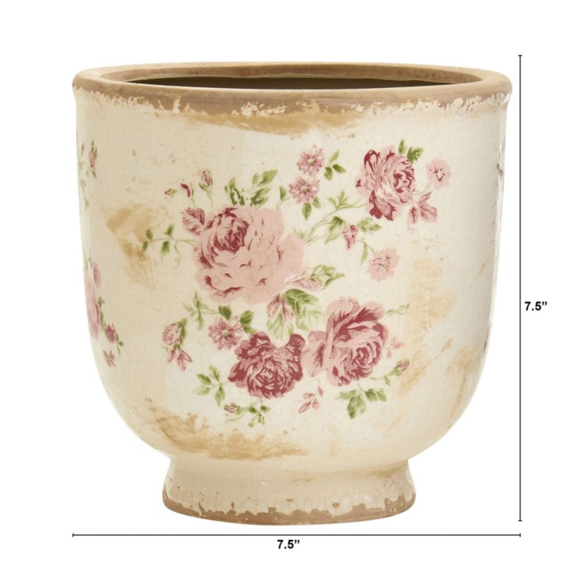 7.5-Inch Tuscan Ceramic Floral Print Planter