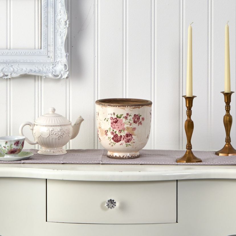 7.5-Inch Tuscan Ceramic Floral Print Planter