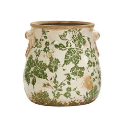 Nearly Natural 6.5-Inch Tuscan Ceramic Green Scroll Planter