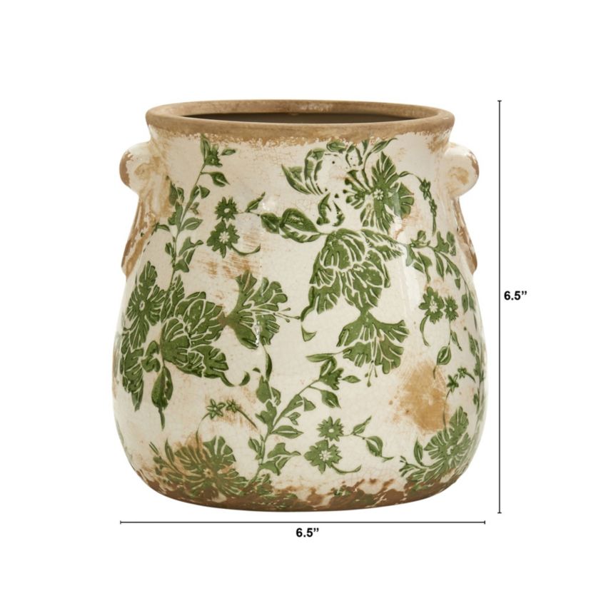 6.5-Inch Tuscan Ceramic Green Scroll Planter