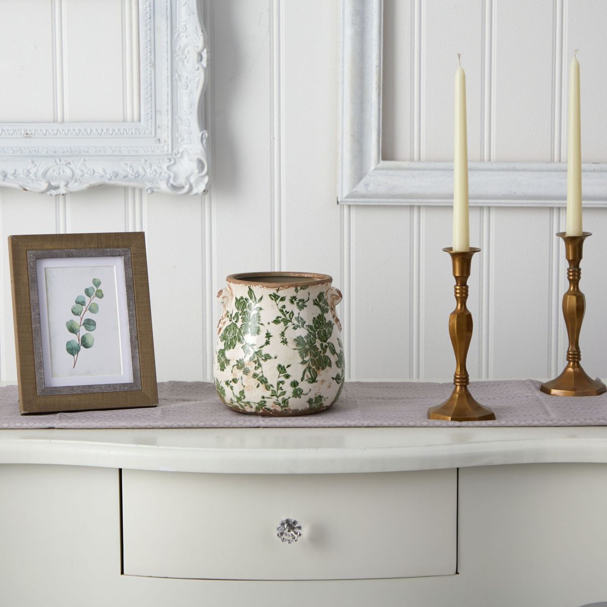 6.5-Inch Tuscan Ceramic Green Scroll Planter