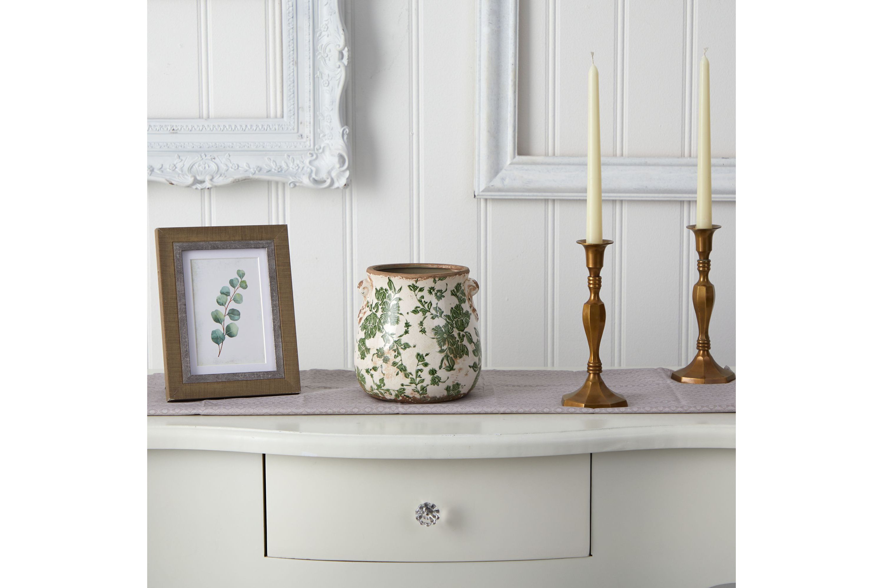 6.5-Inch Tuscan Ceramic Green Scroll Planter