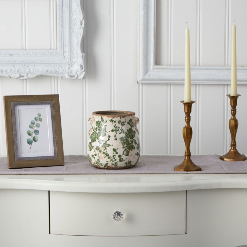 6.5-Inch Tuscan Ceramic Green Scroll Planter