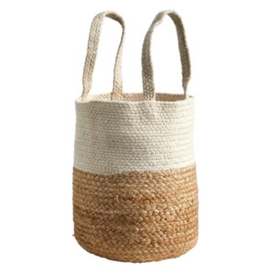 12.5-Inch Handmade Natural Jute and Cotton Basket Planter