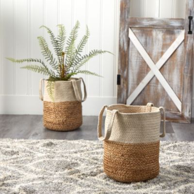 12.5-Inch Handmade Natural Jute and Cotton Basket Planter