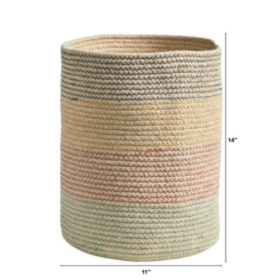 12-Inch Handmade Natural Cotton Multicolored Woven Basket Planter
