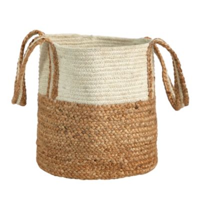 14-Inch Boho Chic Basket Planter Natural Cotton and Jute with Handles