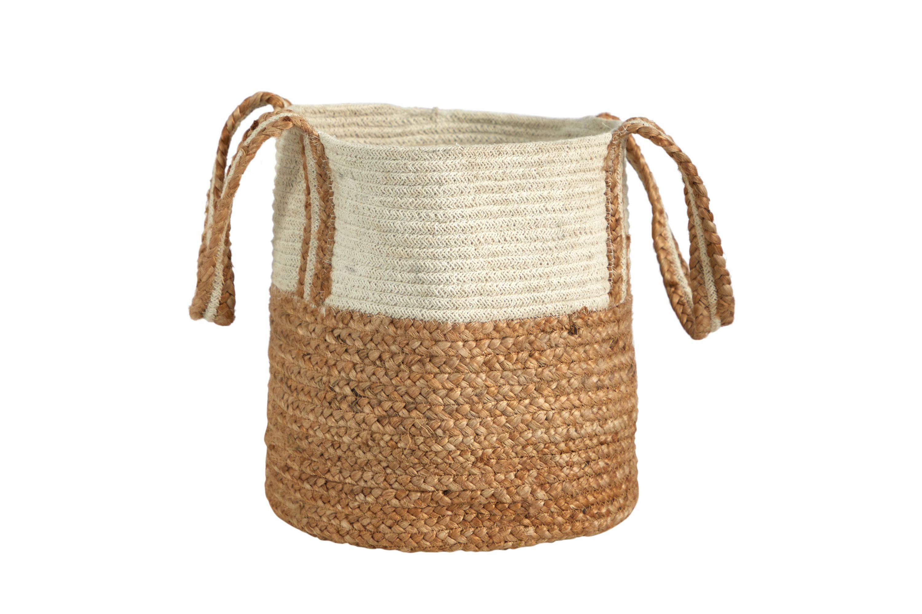 14-Inch Boho Chic Basket Planter Natural Cotton and Jute with Handles