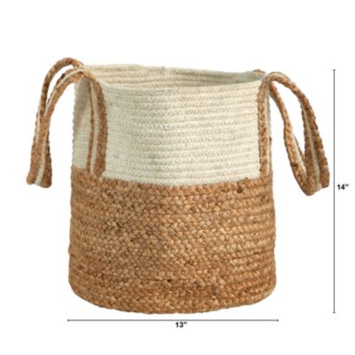 14-Inch Boho Chic Basket Planter Natural Cotton and Jute with Handles