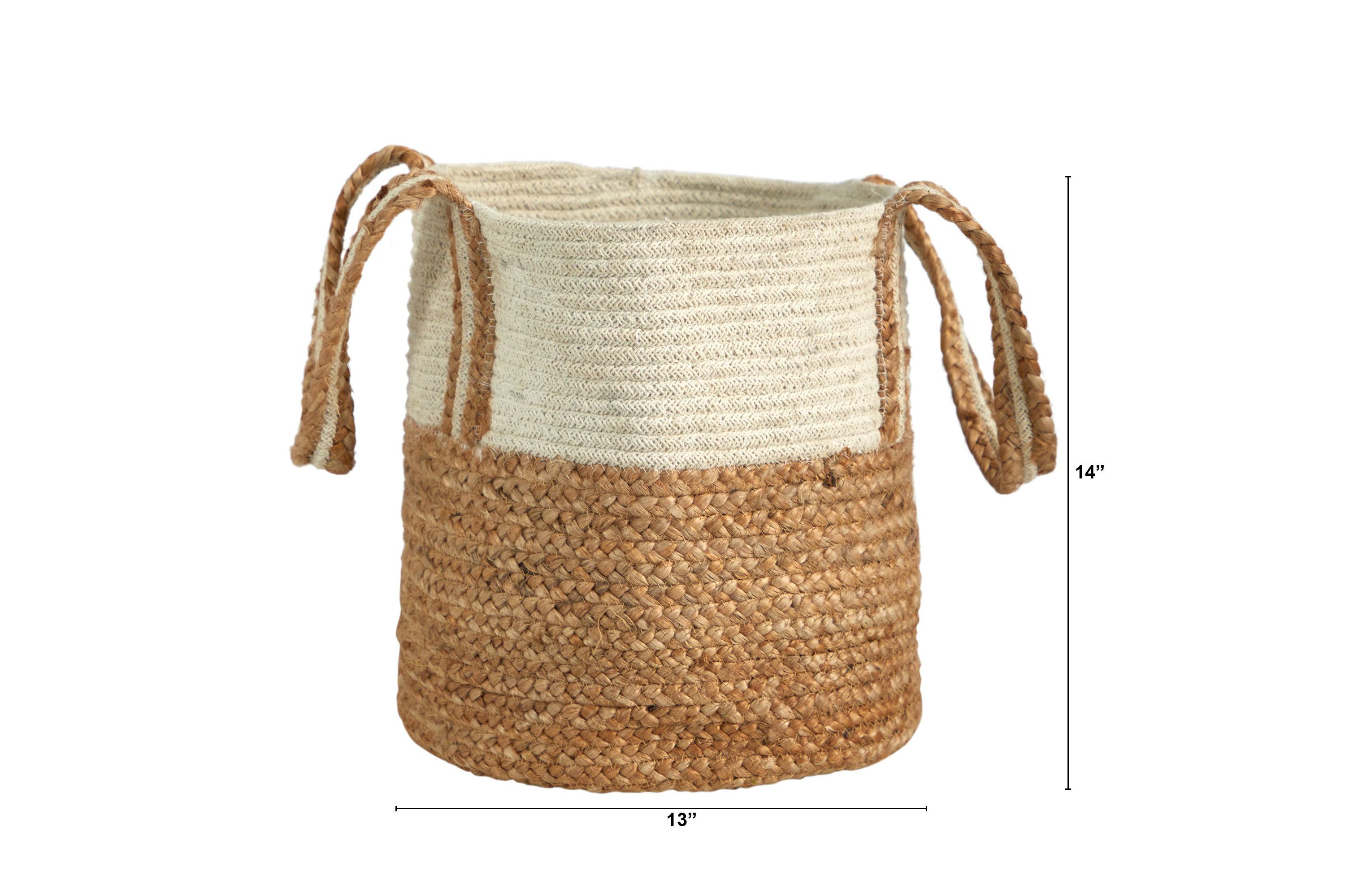 14-Inch Boho Chic Basket Planter Natural Cotton and Jute with Handles