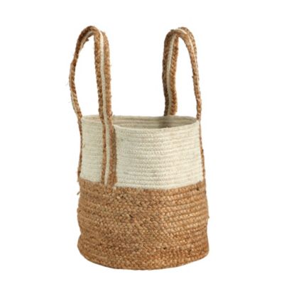 14-Inch Boho Chic Basket Planter Natural Cotton and Jute with Handles