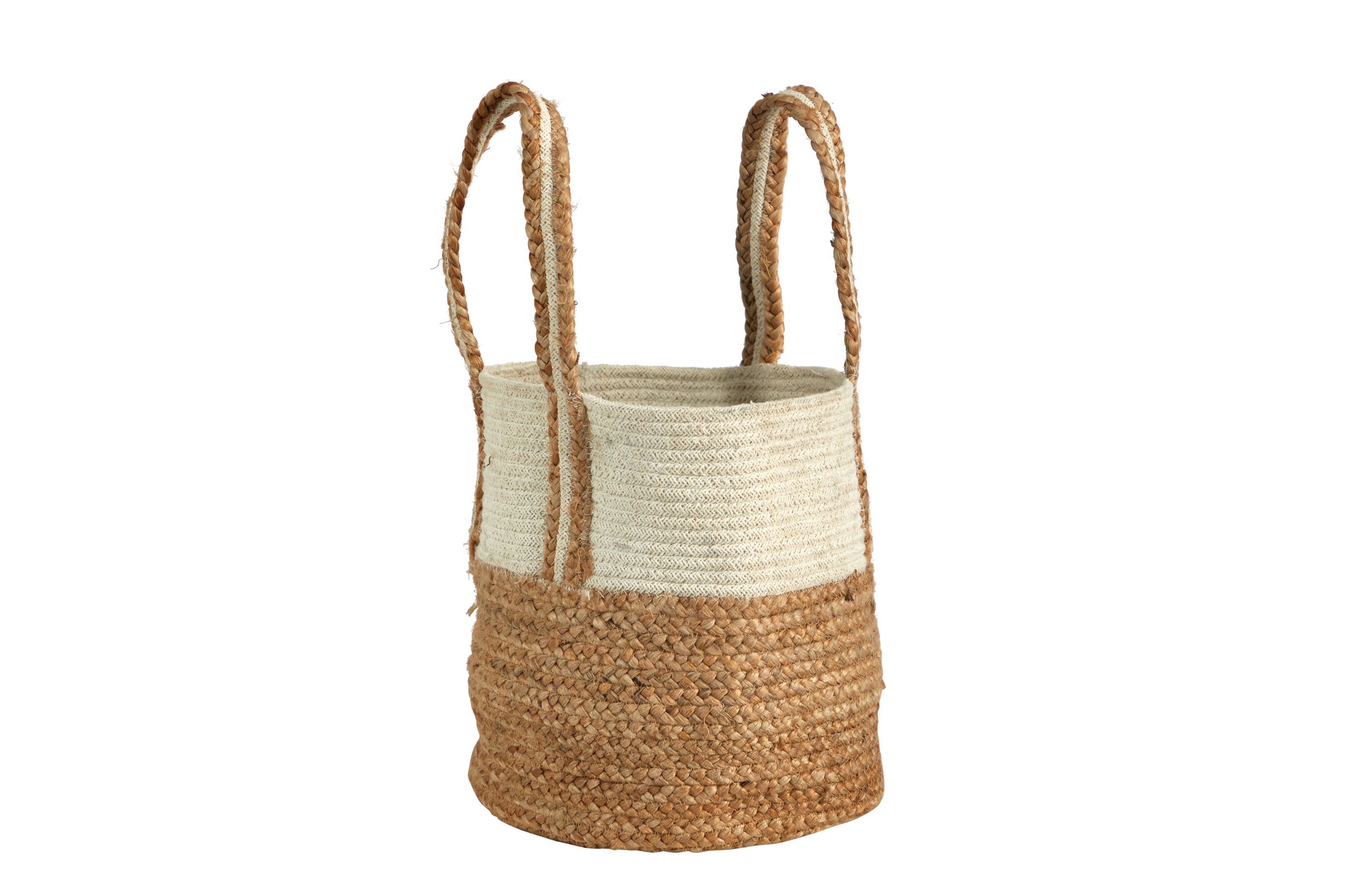 14-Inch Boho Chic Basket Planter Natural Cotton and Jute with Handles
