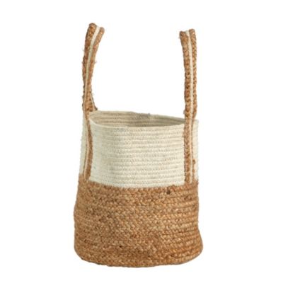 14-Inch Boho Chic Basket Planter Natural Cotton and Jute with Handles