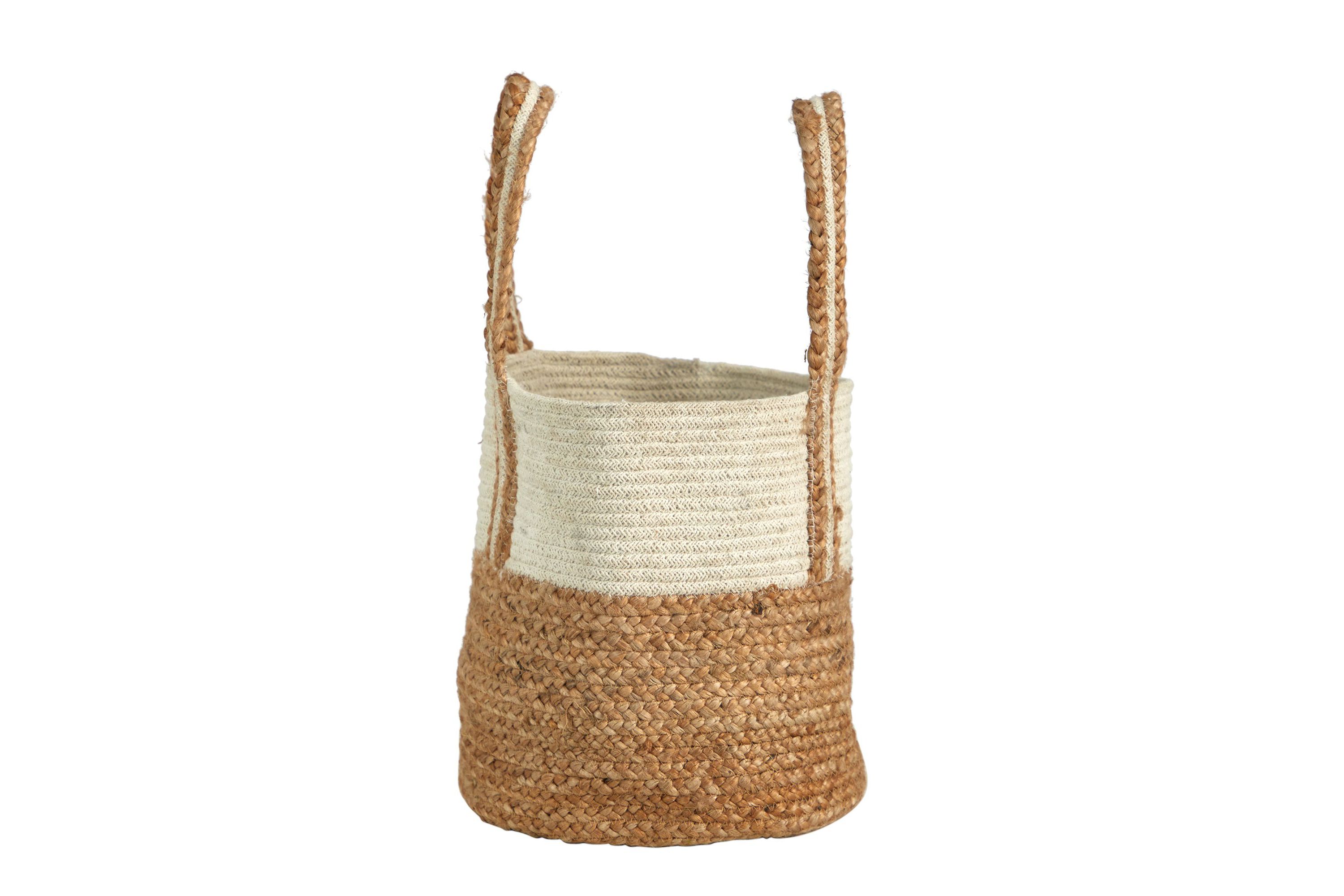 14-Inch Boho Chic Basket Planter Natural Cotton and Jute with Handles