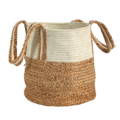 14-Inch Boho Chic Basket Planter Natural Cotton and Jute with Handles