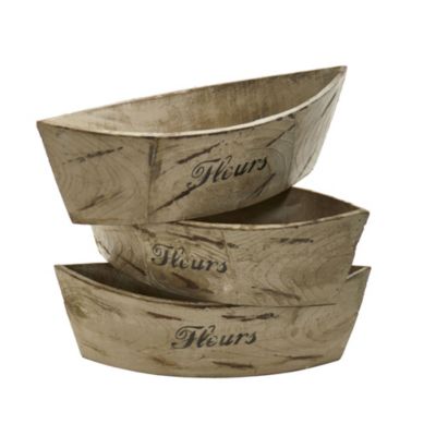 White Washed Wood Planter (Set of 3)