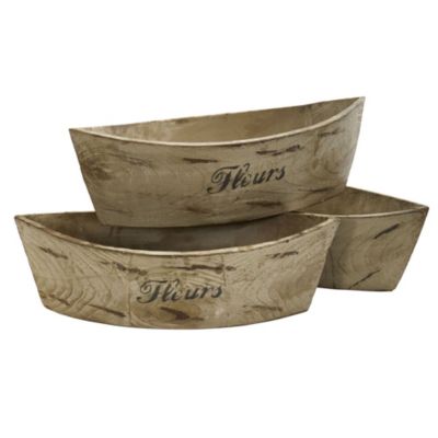 White Washed Wood Planter (Set of 3)