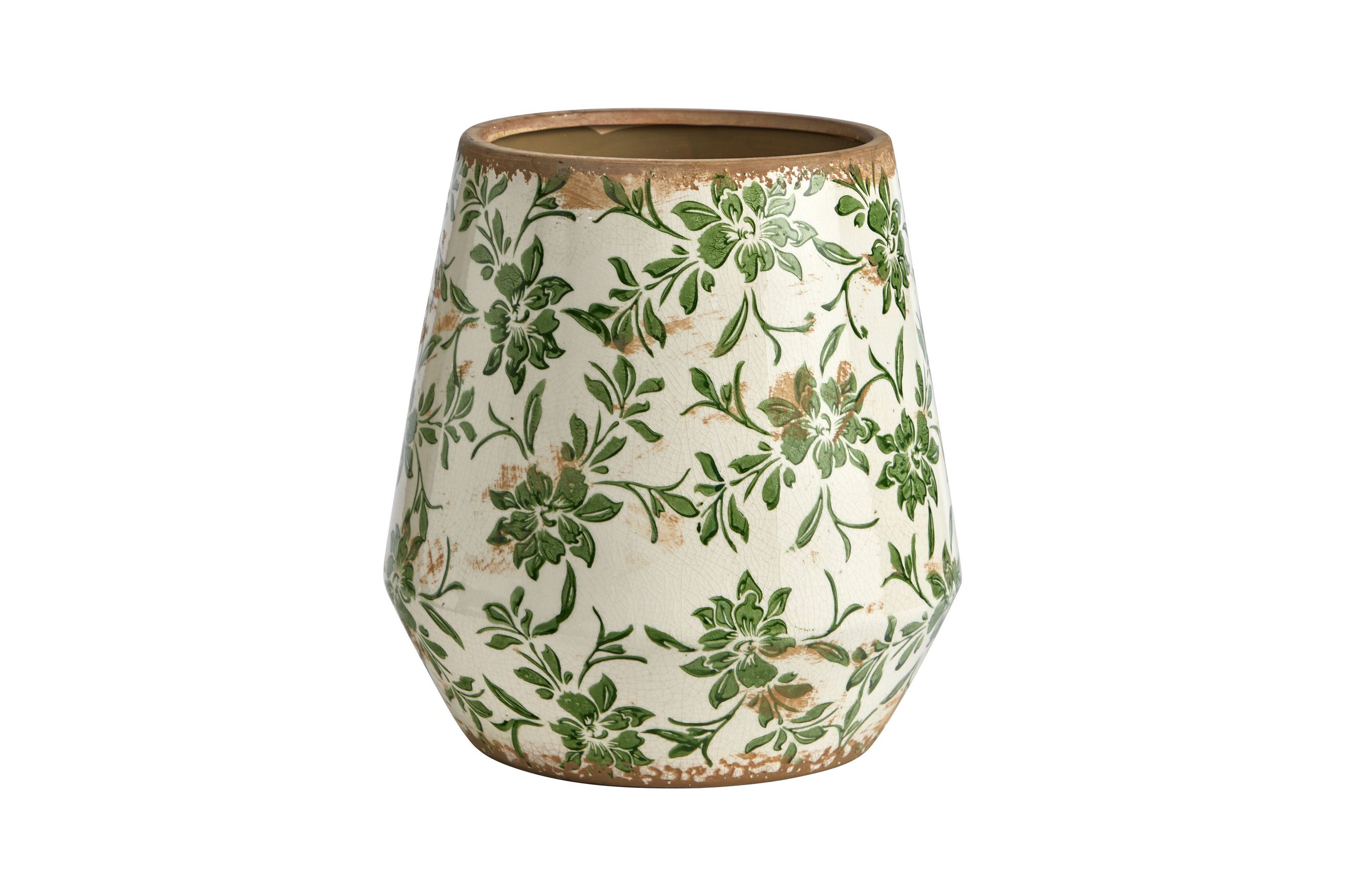 10-Inch Tuscan Ceramic Green Scroll Planter