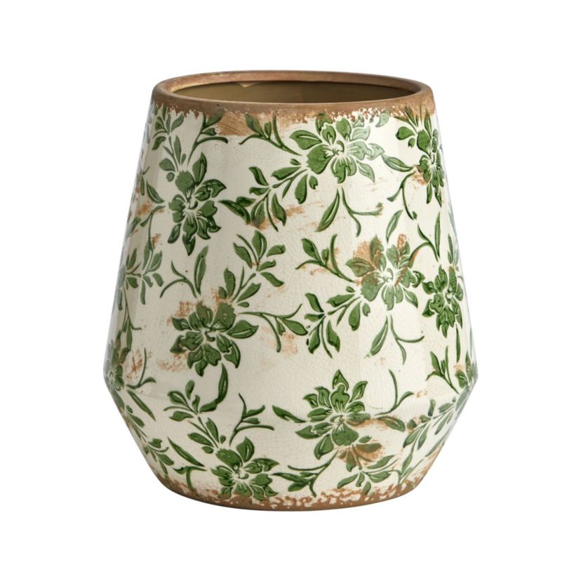 10-Inch Tuscan Ceramic Green Scroll Planter
