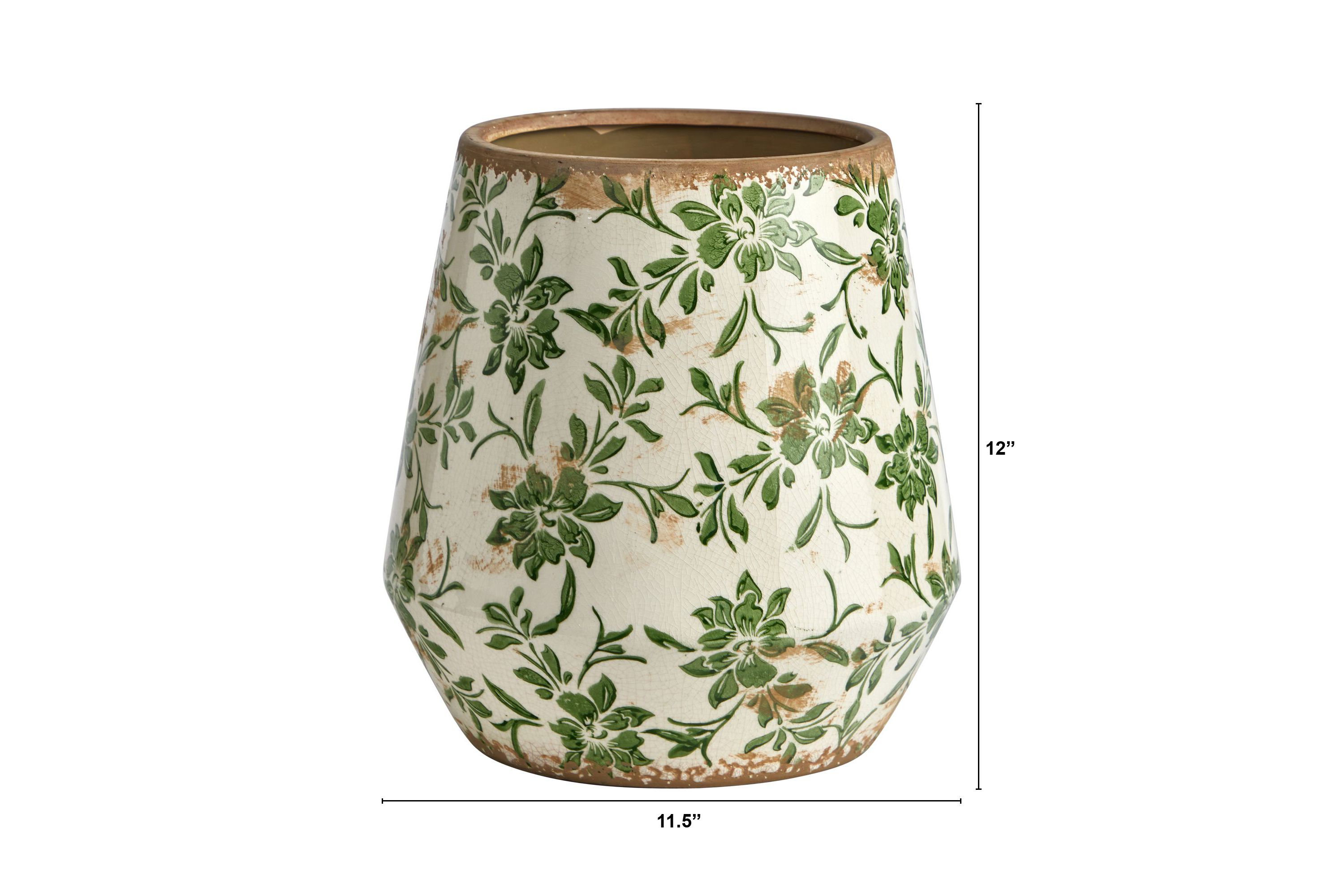 10-Inch Tuscan Ceramic Green Scroll Planter