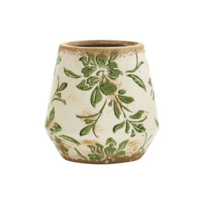Nearly Natural 5.5-Inch Tuscan Ceramic Green Scroll Planter