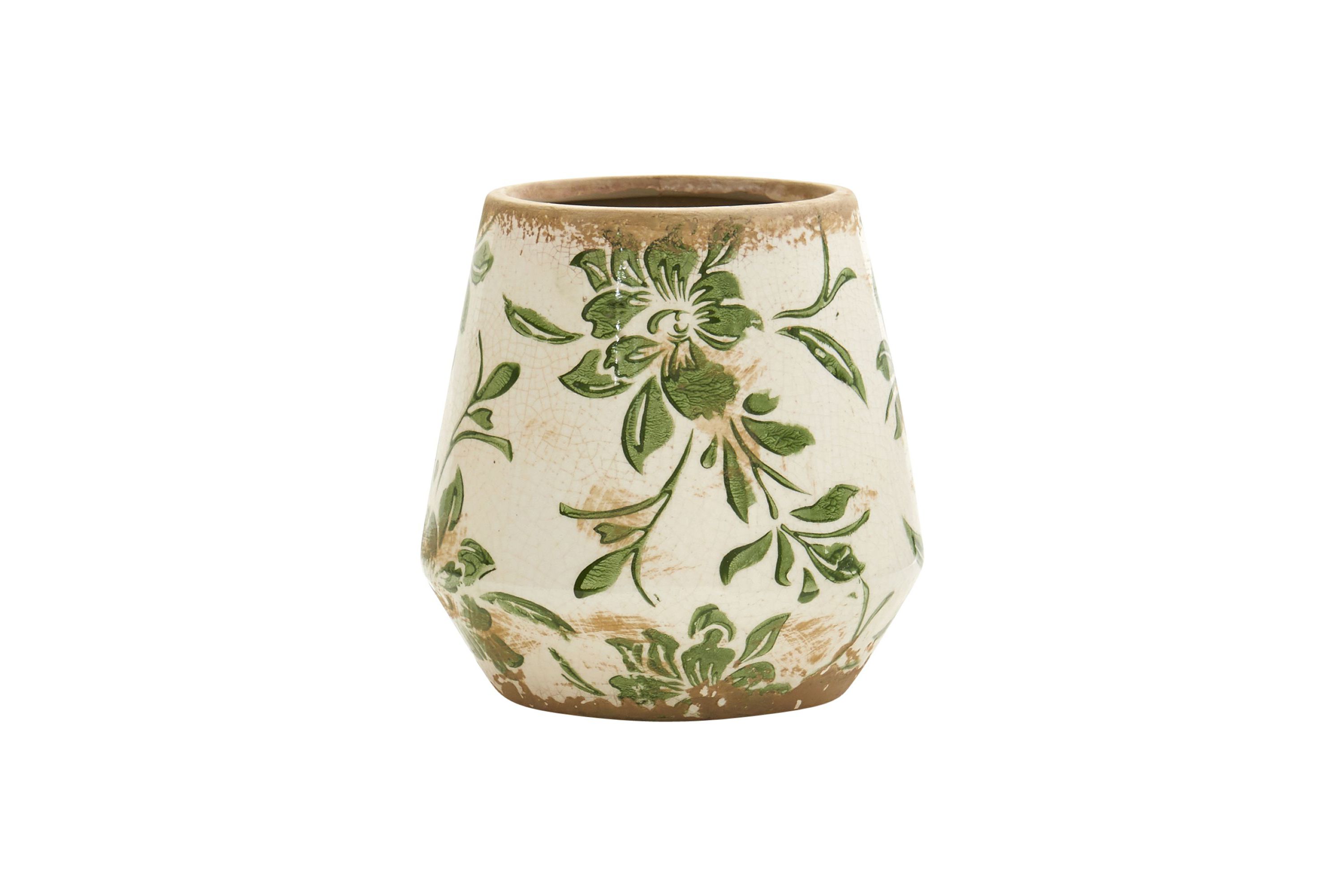 5.5-Inch Tuscan Ceramic Green Scroll Planter