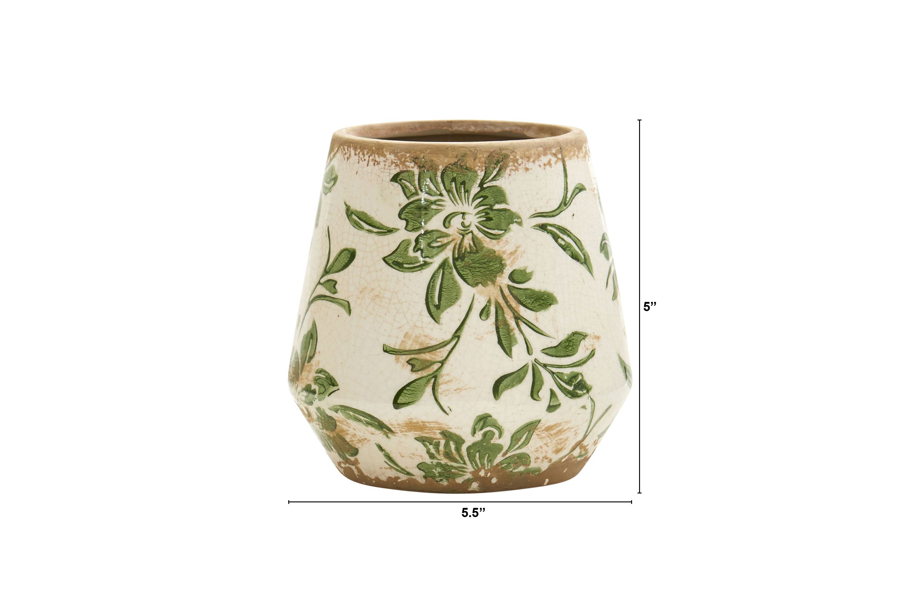 5.5-Inch Tuscan Ceramic Green Scroll Planter
