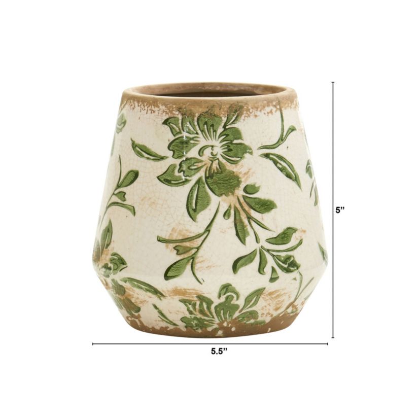 5.5-Inch Tuscan Ceramic Green Scroll Planter