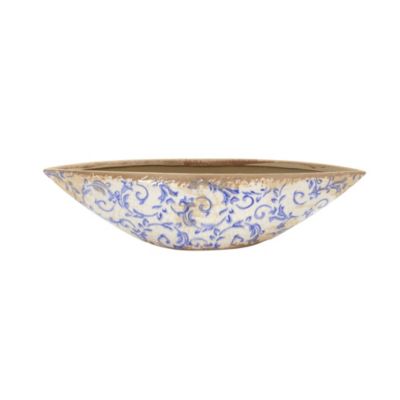 13-Inch Tuscan Ceramic Blue Scroll Decorative Bowl