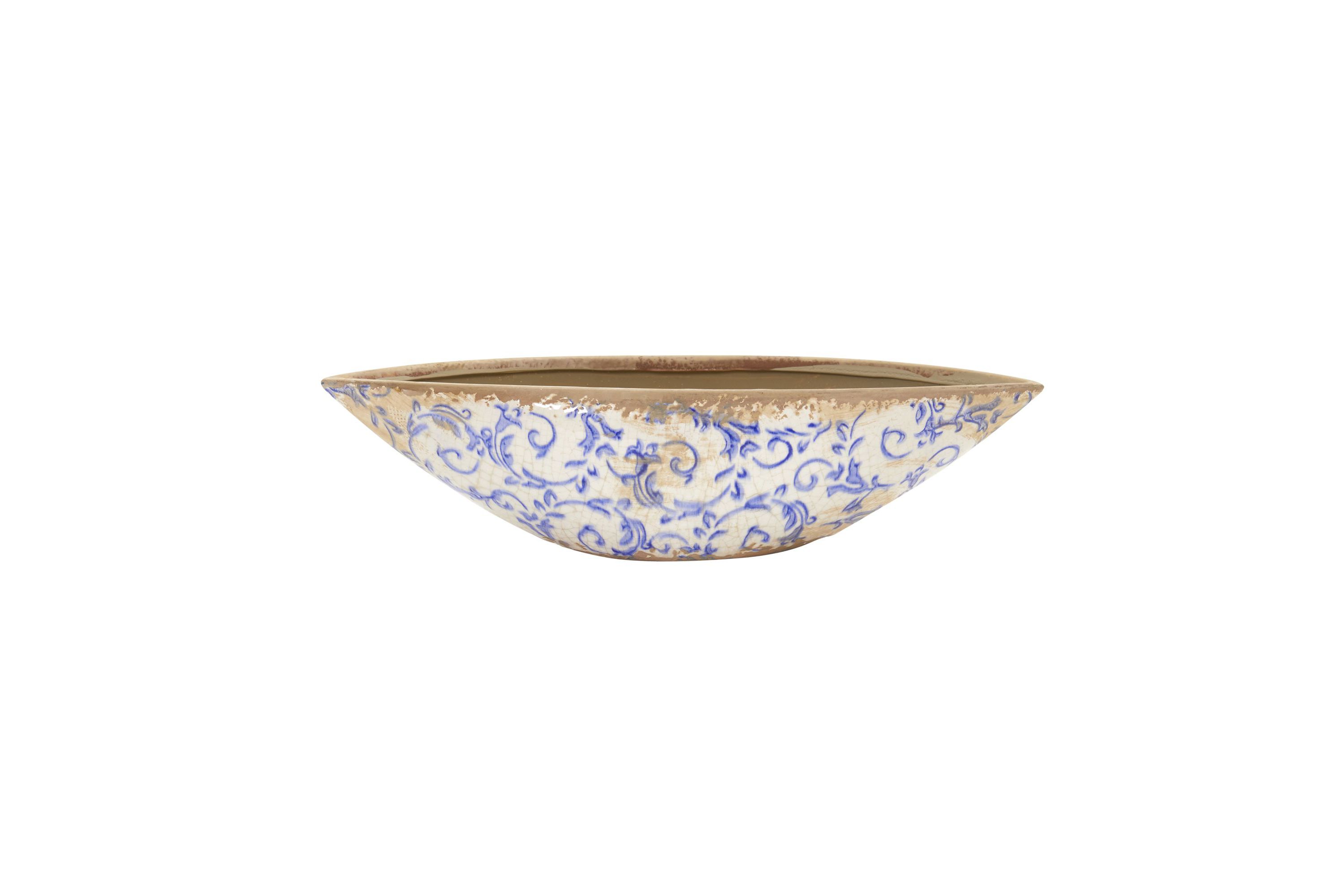 13-Inch Tuscan Ceramic Blue Scroll Decorative Bowl