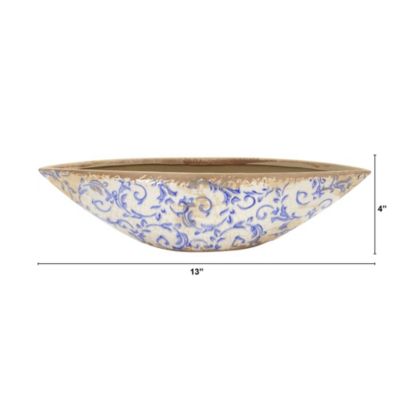 13-Inch Tuscan Ceramic Blue Scroll Decorative Bowl