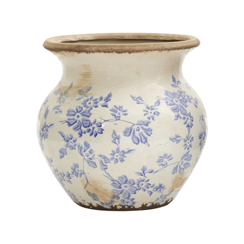 7-Inch Tuscan Ceramic Blue Scroll Urn Vase