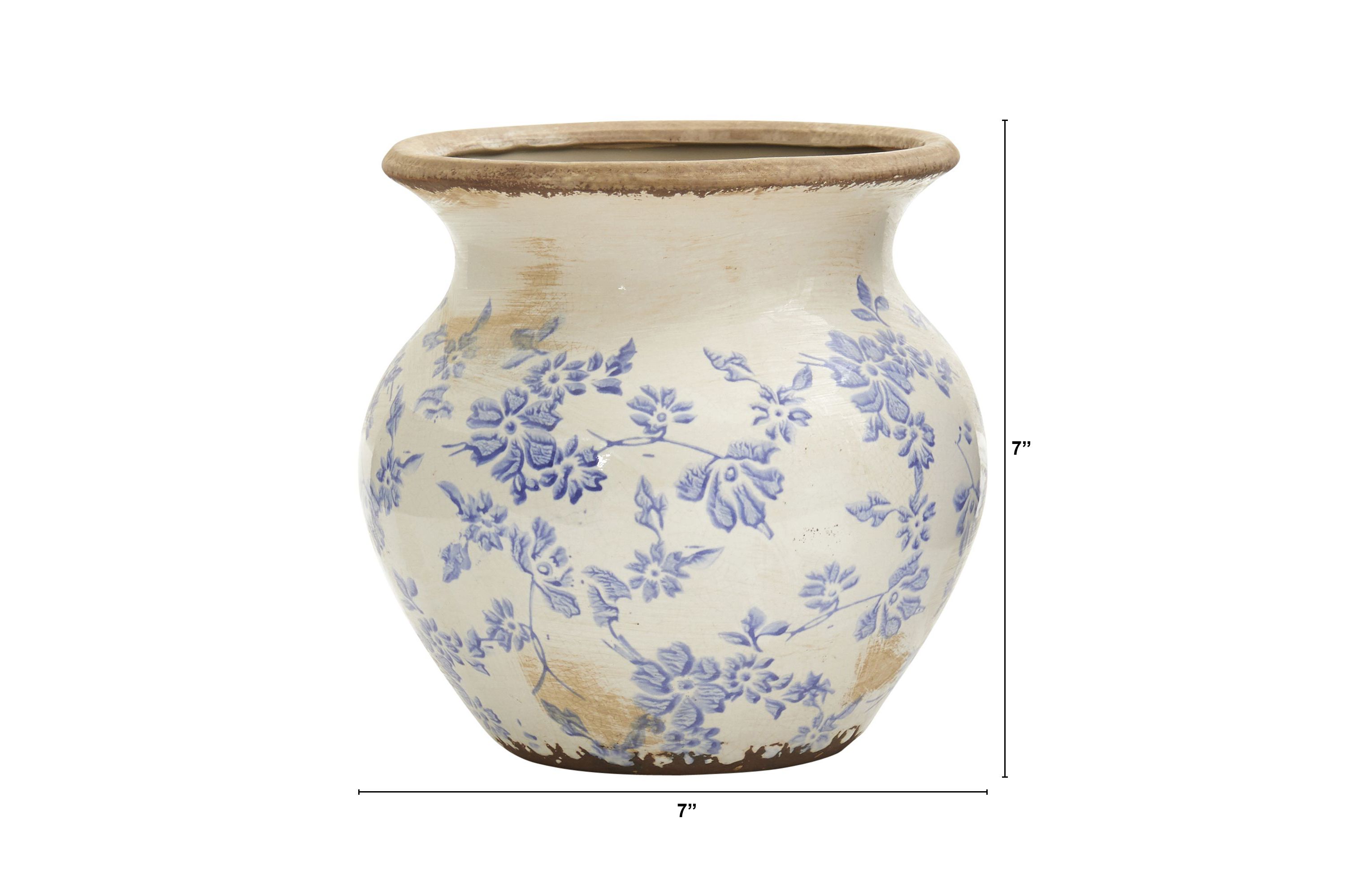 7-Inch Tuscan Ceramic Blue Scroll Urn Vase