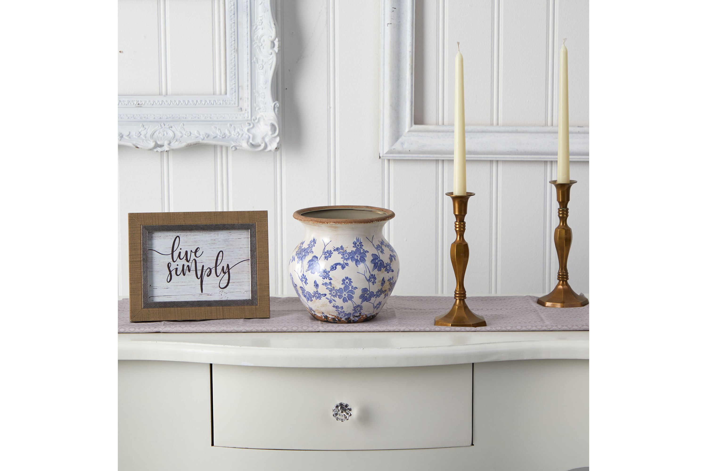 7-Inch Tuscan Ceramic Blue Scroll Urn Vase